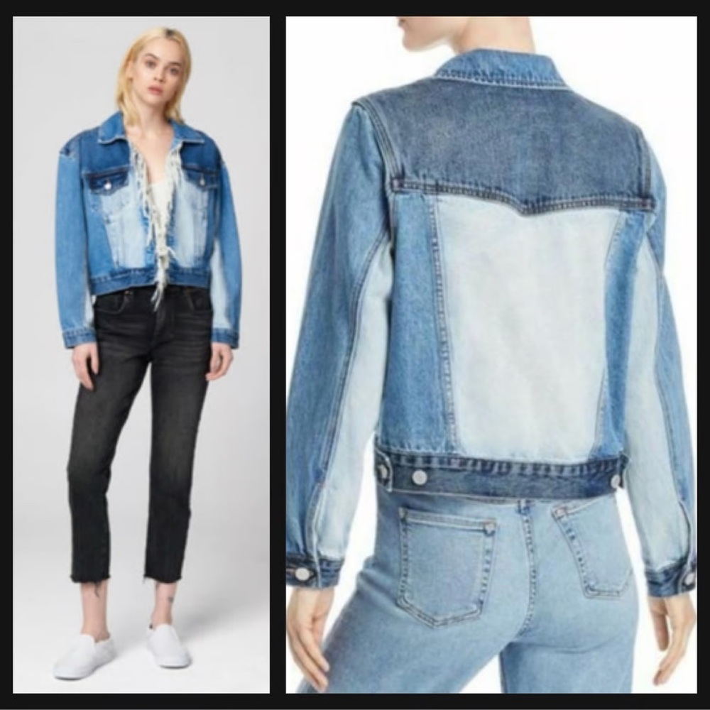 Blank NYC Fringe Colorblock “All or Nothing” Blue Denim Jacket